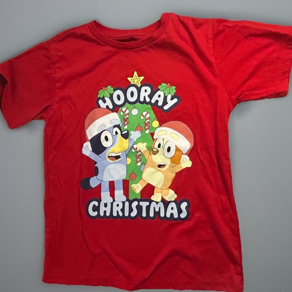KIDS BLUEY HOORAY CHRISTMAS YOUTH T-SHIRT SIZE 6/6X